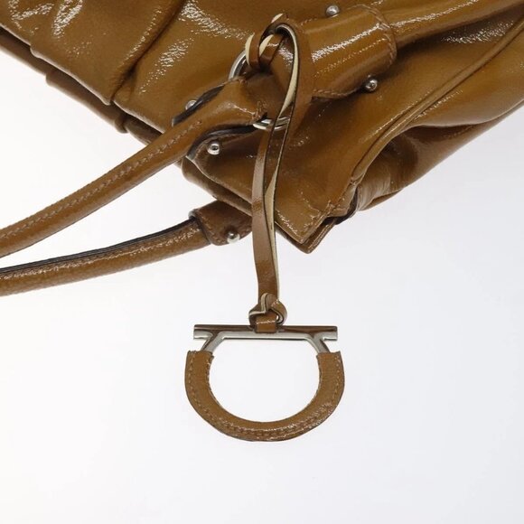 Salvatore Ferragamo Hand Bag Patent leather Brown Silver Auth BA3981 - Picture 9 of 15